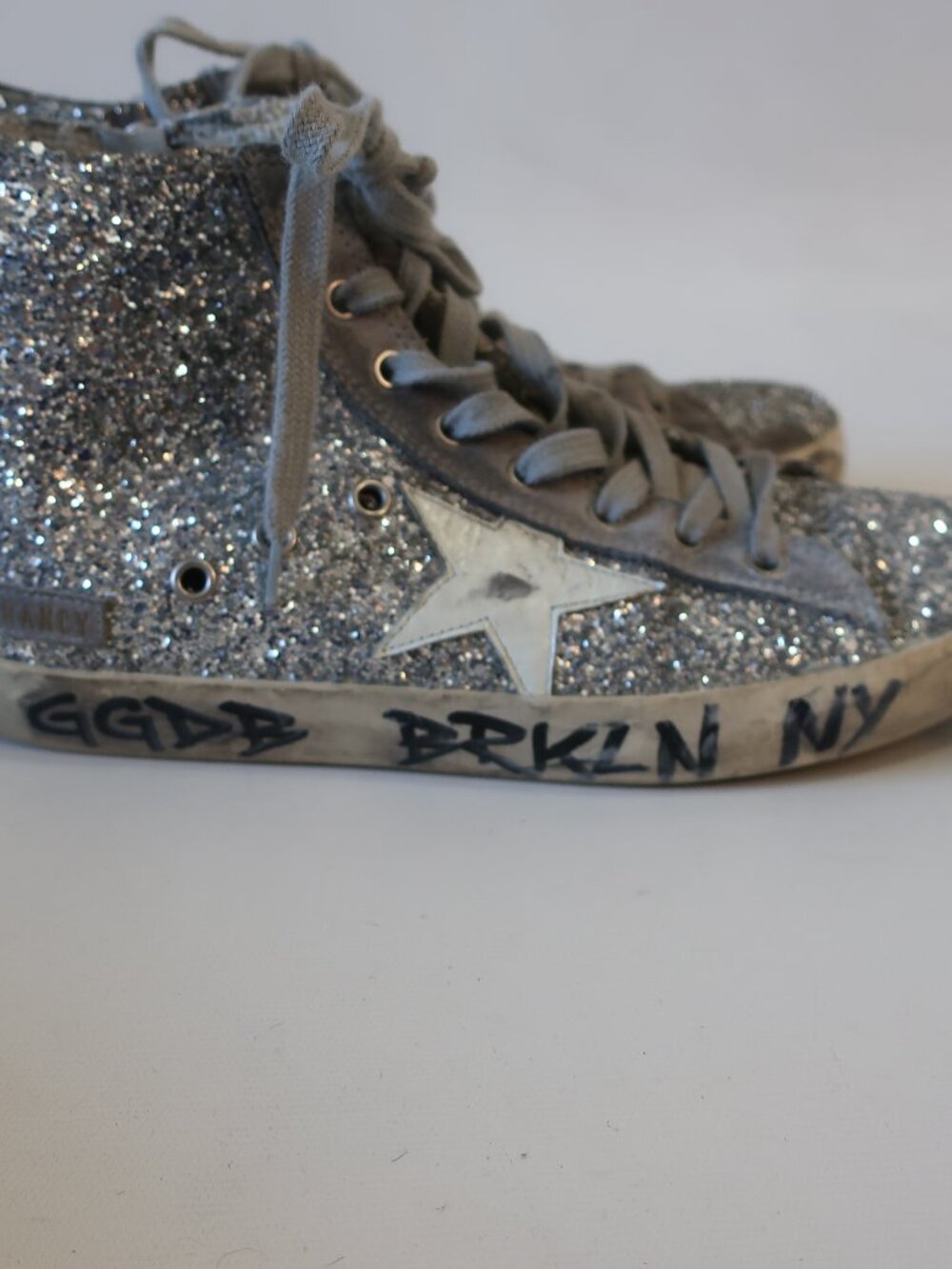 Womens Golden Goose Francy Silver Glitter High Top Sneakers EUR 39/US 9 - Picture 6 of 12